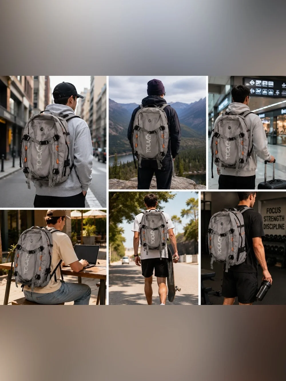 Tolaccea Travel Backpack Duffel Bag 40L-50L Expandle Gray Carry-On Weekender